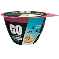 יוגורט גו תנובה אפרסק ופסיפלורה 20 גרם חלבון
